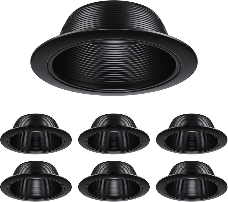 TORCHSTAR 6 Inch Recessed Light Black Baffle Trim with Detachable Ring, Full Metal, Ceiling Can Light Trim for 6 Inch Can, Fit Halo/Juno Remodel Recessed Housing, Pack of 6 - Image 1
